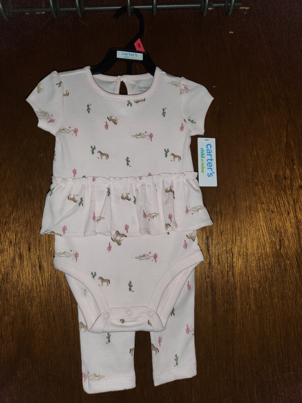 Carter's Light Pink Ruffle Bodysuit and Leggings Set with Desert Motif